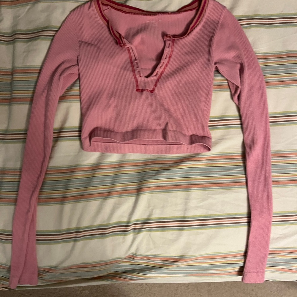 Pink Ribbed Long Sleeve Top